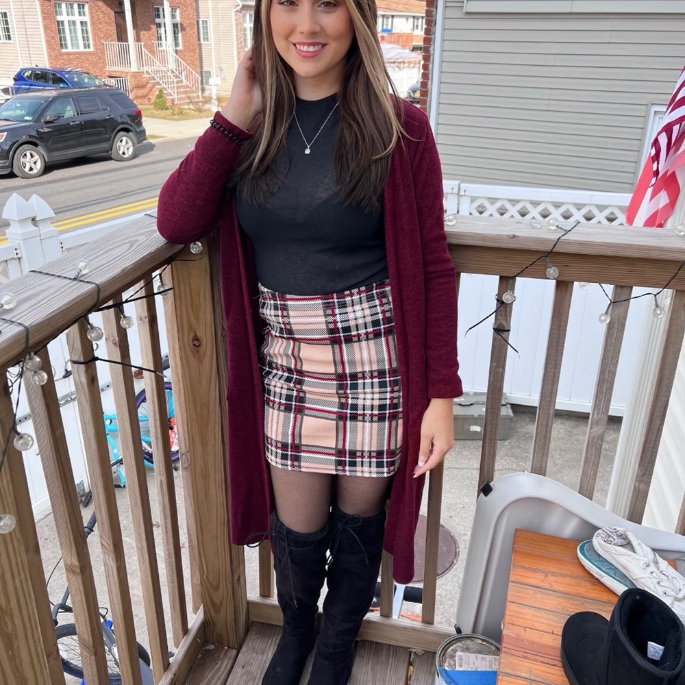 SHEIN Plaid Midi Skirt - Black, Cream, Red